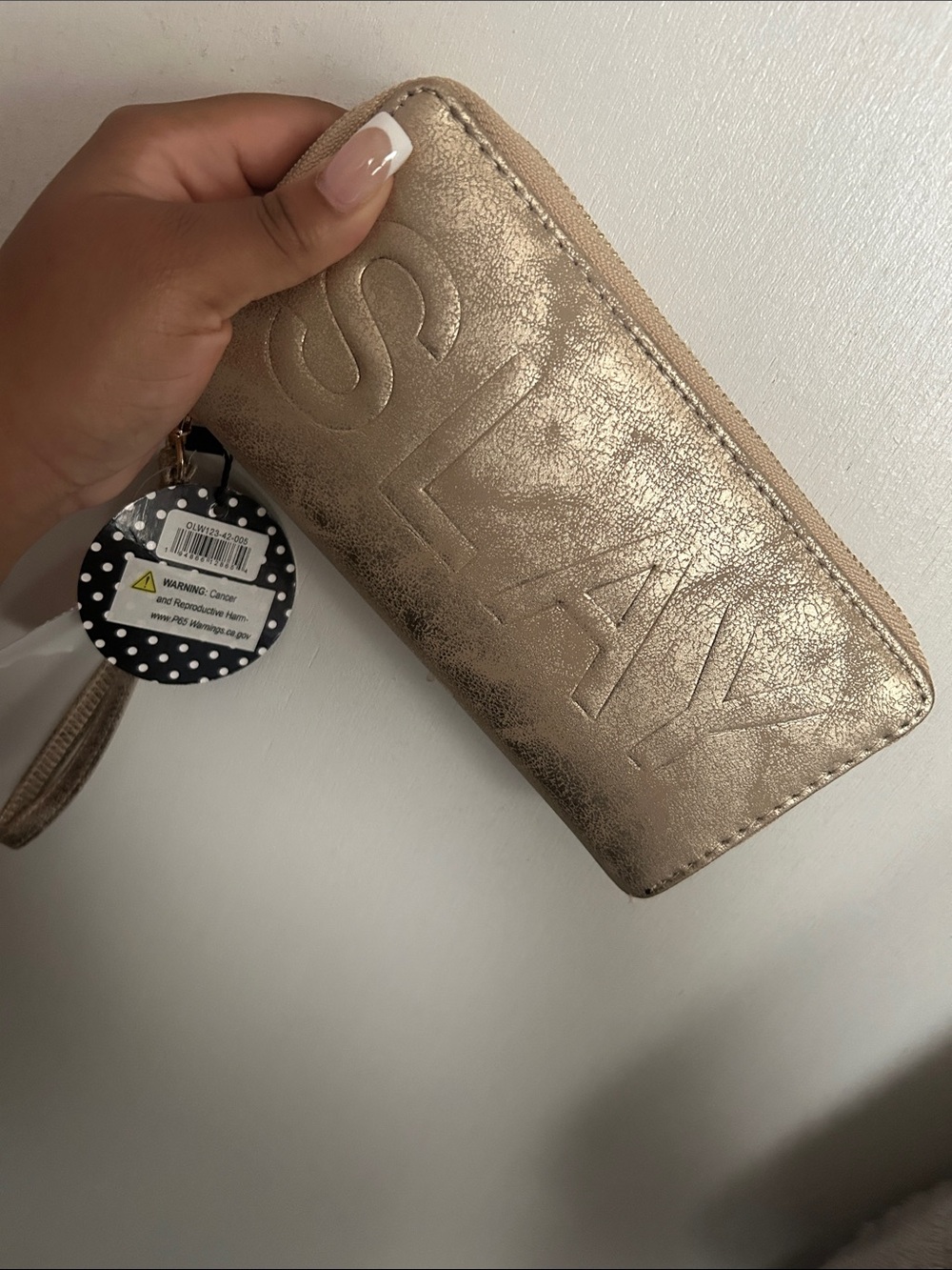 Metallic Gold Embossed SLAY Wristlet Wallet
